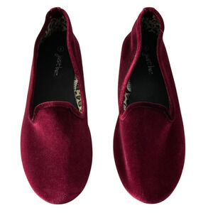 Just Be Shoes Womens Size 8 Burgundy Velvet Slip On Flats Comfort House Slippers
